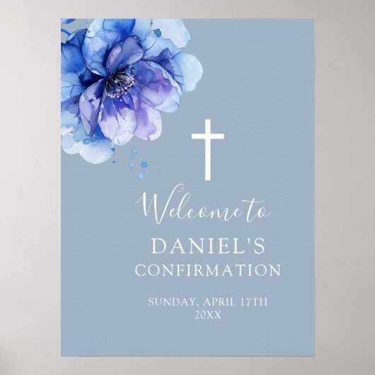 Begrüßungszeichen für blaue Wasserfarbe Poster (Vorne)