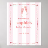 Begrüßungszeichen für Brunch & Bubbly Rot und Rosa Poster (Vorne)