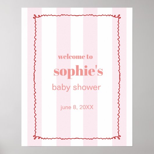 Begrüßungszeichen für Brunch & Bubbly Rot und Rosa Poster (Vorne)