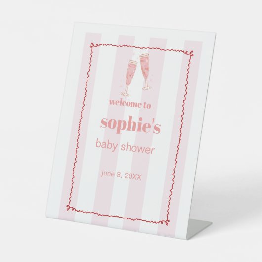 Begrüßungszeichen für Brunch & Bubbly Rot und Rosa Sockelschild (Vorderseite)