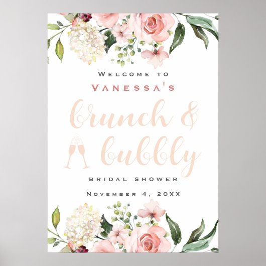 Begrüßungszeichen für Brunch und Bubbly Brautparty Poster (Vorne)