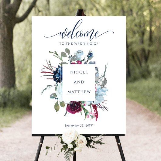 Begrüßungszeichen für Burgund, Berry & Blue Weddin Poster