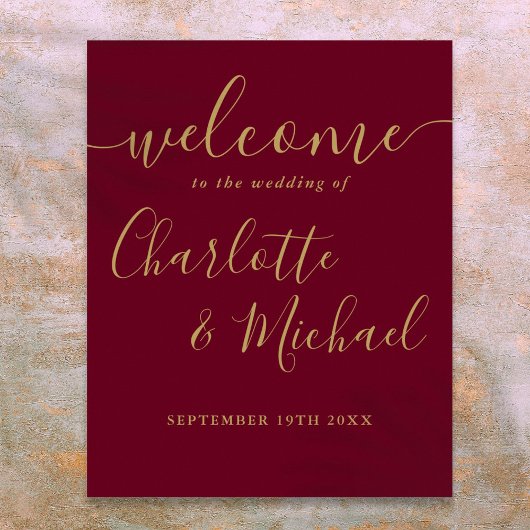 Begrüßungszeichen für Burgund und Gold Script Poster