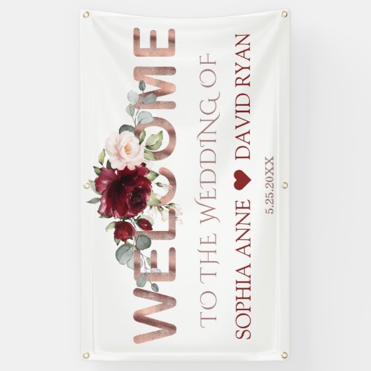 Begrüßungszeichen für Burgundy Blush Floral Gold Banner (Vertikal)