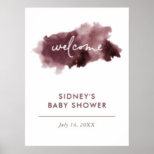 Begrüßungszeichen für Burgundy Ink Wash Baby Dusch Poster