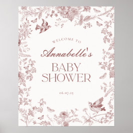 Begrüßungszeichen für Burgundy Toile Floral Baby D Poster