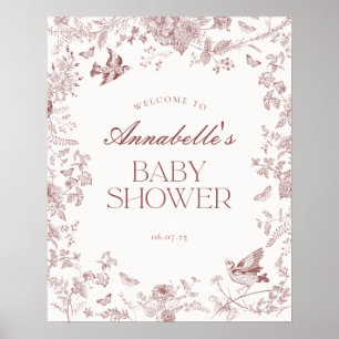 Begrüßungszeichen für Burgundy Toile Floral Baby D Poster