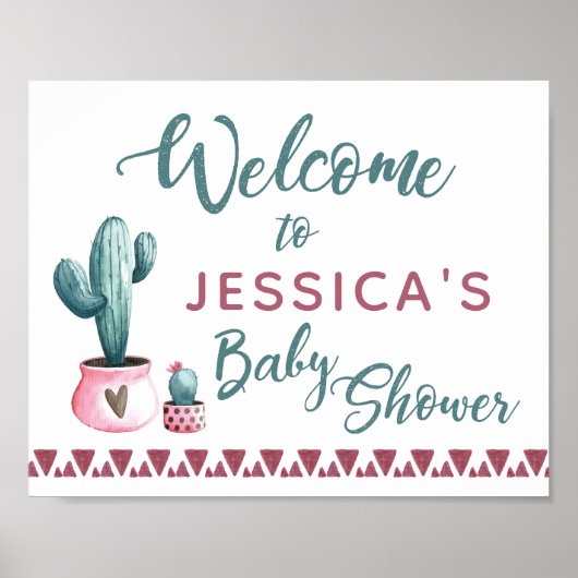 Begrüßungszeichen für Cactus Baby Shower Poster (Vorne)