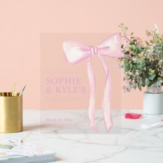 Begrüßungszeichen für das Baby mit rosa Ribbon Acrylschild (Hochzeit)
