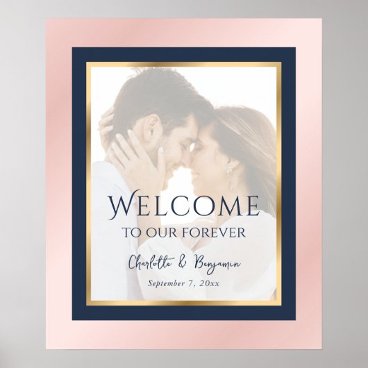 Begrüßungszeichen für das Blue Blush Gold Foto Poster (Vorne)