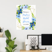 Begrüßungszeichen für das Blue Floral Brautparty v Poster (Heimbüro)