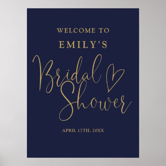 Begrüßungszeichen für das Blue Gold Script-Brautpa Poster (Vorne)