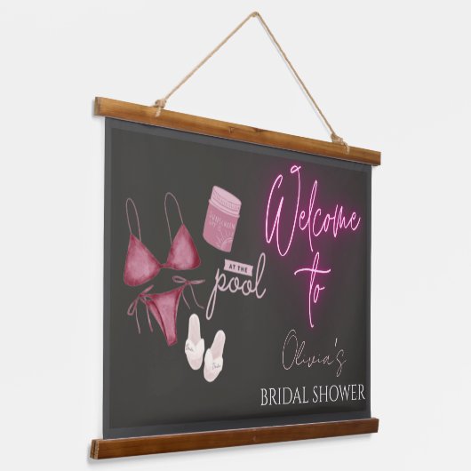 Begrüßungszeichen für das Brautparty am Pool Wandteppich Mit Holzrahmen (Gewinkelt)