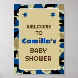 Begrüßungszeichen für die bearbeitbare blaue Camou Poster