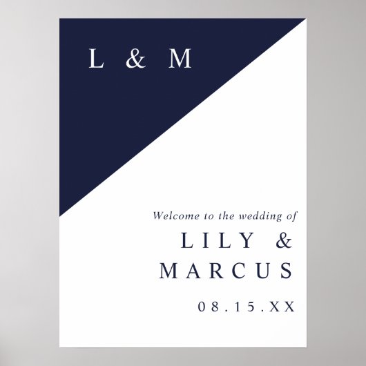 Begrüßungszeichen für die Hochzeit von Navy Blue C Poster (Vorne)