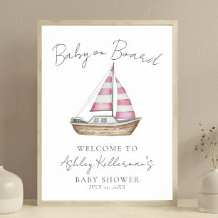 Begrüßungszeichen für die nautische Pink-Babydusch Poster