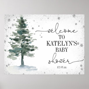 Begrüßungszeichen für die Weihnachtsbaum-Babydusch Poster