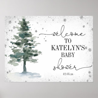 Begrüßungszeichen für die Weihnachtsbaum-Babydusch Poster