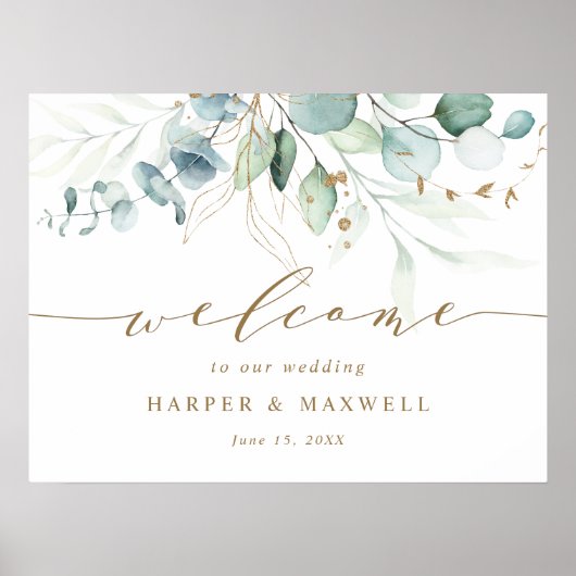 Begrüßungszeichen für Gold und grüne Botanische Ho Poster (Vorne)