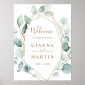 Begrüßungszeichen für goldene geometrische grüne F Poster (Vorne)