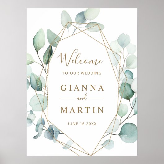 Begrüßungszeichen für goldene geometrische grüne F Poster (Vorne)