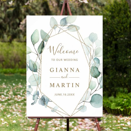 Begrüßungszeichen für goldene geometrische grüne F Poster