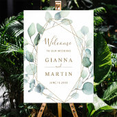 Begrüßungszeichen für goldene geometrische grüne F Poster