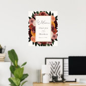 Begrüßungszeichen für Herbst-Burgund-Flora Poster (Heimbüro)