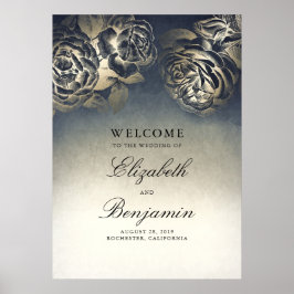 Begrüßungszeichen für Hochzeiten in Blau und Gold Poster