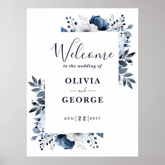 Begrüßungszeichen für Hochzeiten von Navy und Weiß Poster (Vorne)