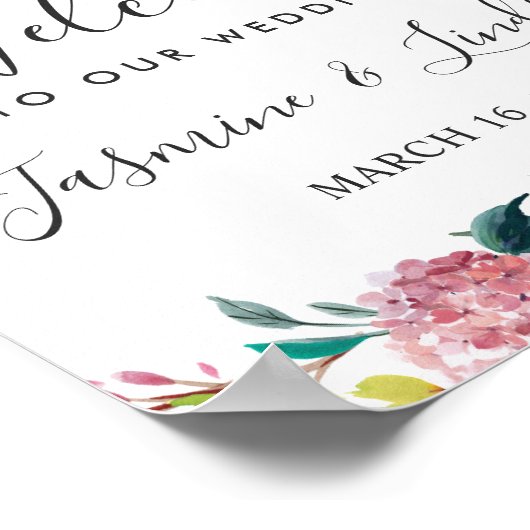 Begrüßungszeichen für Hochzeitsfeiern im Wasserfar Poster (Ecke)