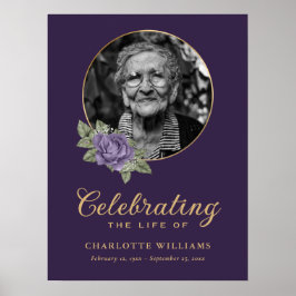 Begrüßungszeichen für lila Gold-Blumenbeerdigung F Poster