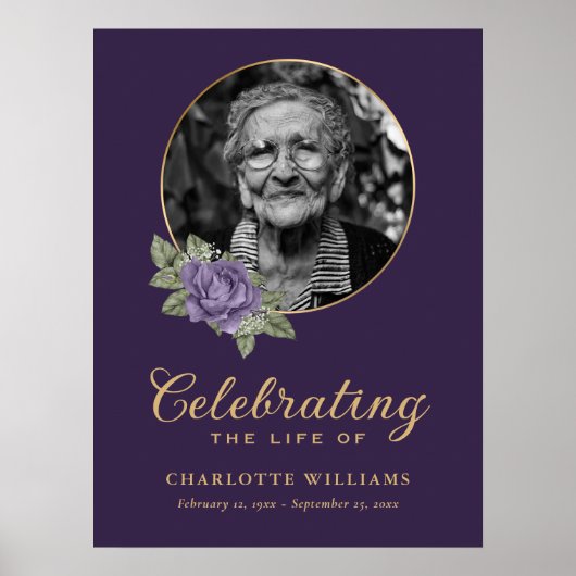 Begrüßungszeichen für lila Gold-Blumenbeerdigung F Poster (Vorne)