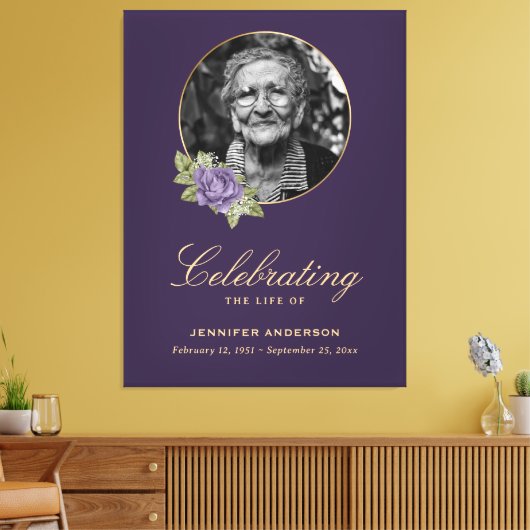 Begrüßungszeichen für lila Gold-Floral-Foto Leinwanddruck (Insitu (Wohnzimmer))