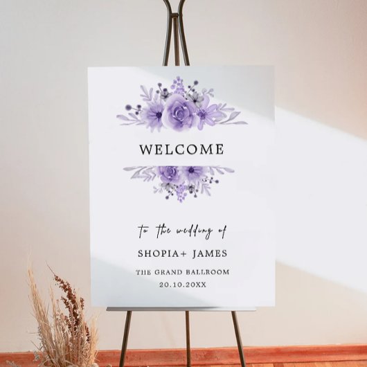 Begrüßungszeichen für lila Hochzeit Poster