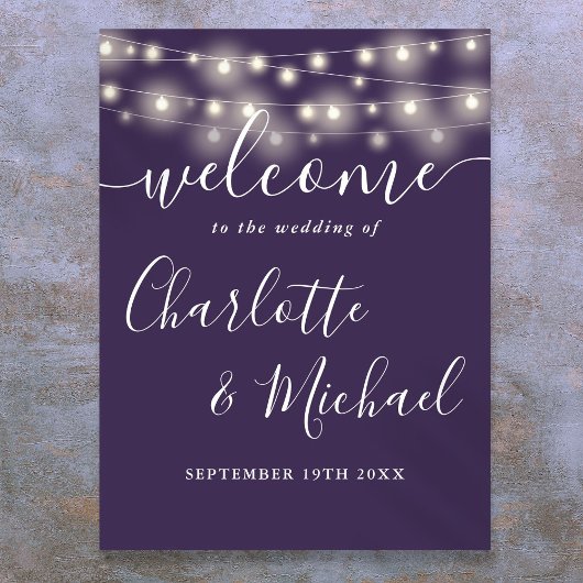 Begrüßungszeichen für lila String Lights Poster