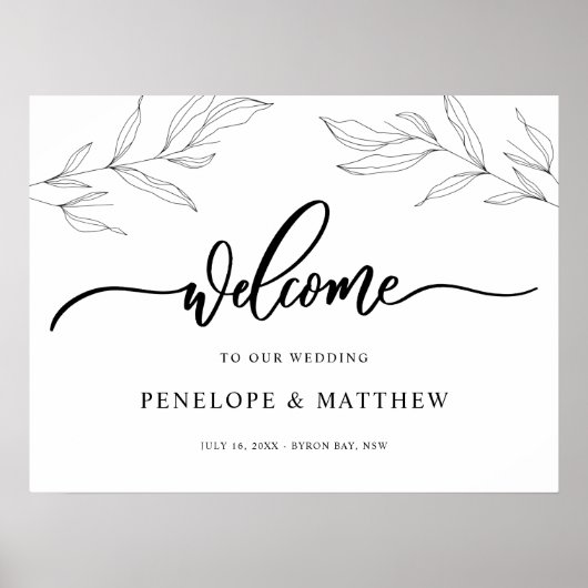 Begrüßungszeichen für Line Art Foliage Leaf Poster (Vorne)