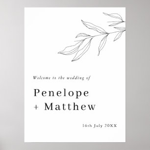 Begrüßungszeichen für Line Art Foliage Leaf Poster