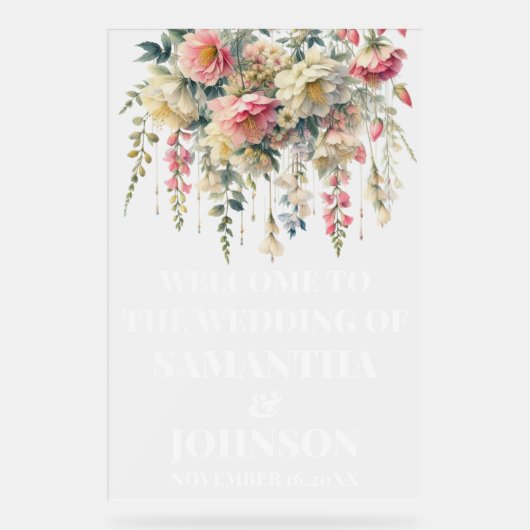 Begrüßungszeichen für mattierte Acrylblütenhochzei Acrylschild (Vorderseite)