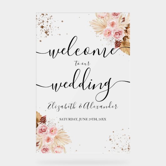 Begrüßungszeichen für mattierte Akryllische Hochze Acrylschild (Vorderseite)