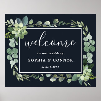 Begrüßungszeichen für Midnight Blue Succulent Wedd Poster