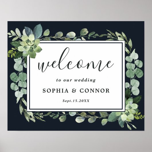 Begrüßungszeichen für Midnight Blue Succulent Wedd Poster (Vorne)