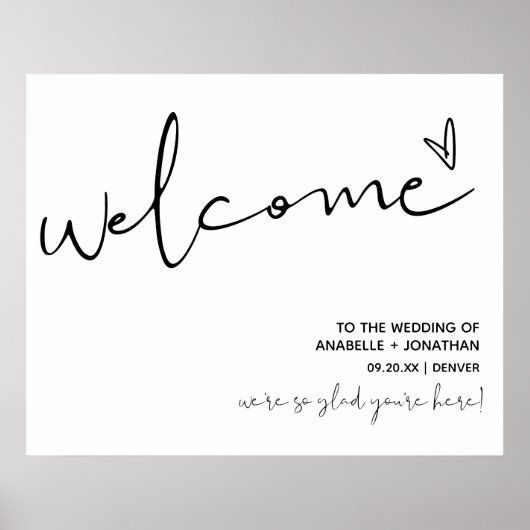 Begrüßungszeichen für Minimalistische Hochzeit Poster (Vorne)