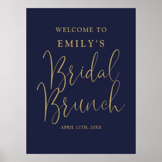 Begrüßungszeichen für Navy Blue Gold Script Bridal Poster (Vorne)