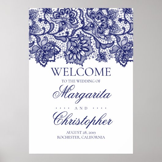 Begrüßungszeichen für Navy Blue Lace Poster (Vorne)