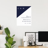 Begrüßungszeichen für Navy Blue Monogram Brautpart Poster (Heimbüro)