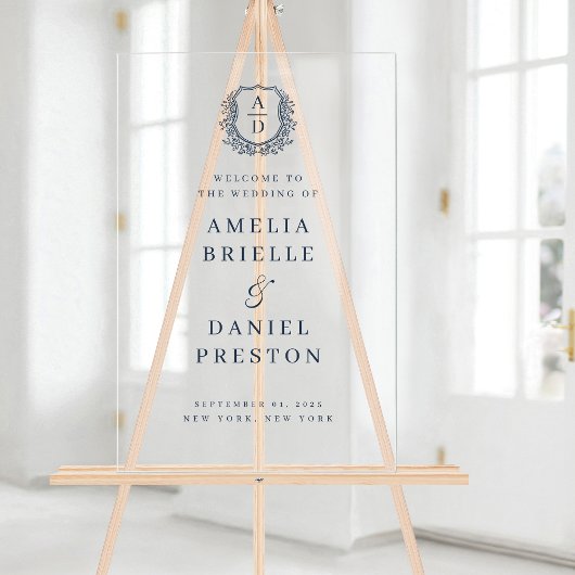 Begrüßungszeichen für Navy Blue Monogram Wappen Acrylschild