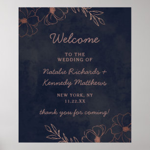 Begrüßungszeichen für Navy Blue & Rose Gold Foil Poster
