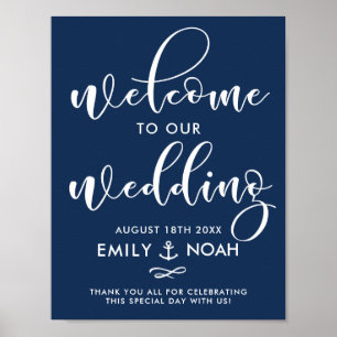 Begrüßungszeichen für Navy Blue Script Poster
