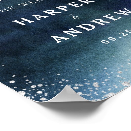 Begrüßungszeichen für Navy Blue Silver Wedding Poster (Ecke)
